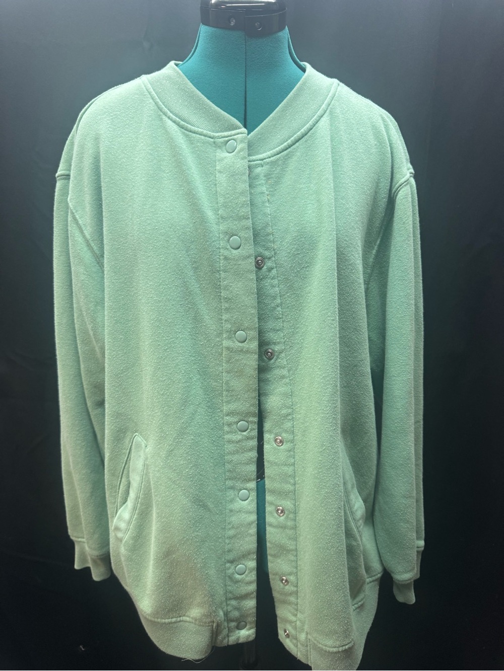 Women's Mint Green Snap-Front Sweatshirt Cardigan